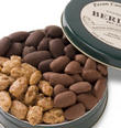 ALL TIME FAVORTIE CANDIES AND PECANS IN A GREEN BERDOLL TIN